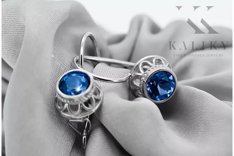 Safir Lira sterlină de argint 925 Cercei Vintage bijuterii vec117s
